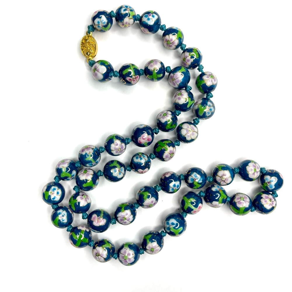 Blue antique cloisonné beaded necklace
